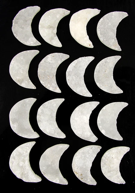 337.45 Ct Natural Druzy Quartz Crescent Moon Cabochon Gemstone 16 Pc Lot - 40957
