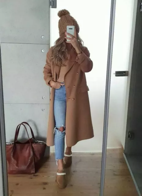 ZARA CAMEL WOOL Blend Handmade Coat With Metal Gold Buttons Size M
