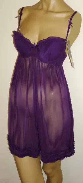 Camicia babydoll viola trasparente taglia 8/10 camicia da notte con arricciature coppe imbottite