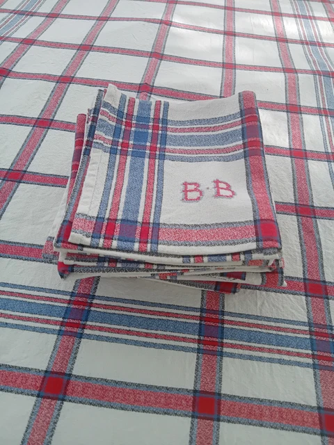 NAPPE ET 12 serviettes monogrammées MB – linge ancien style basque EUR 75,00 - FR
