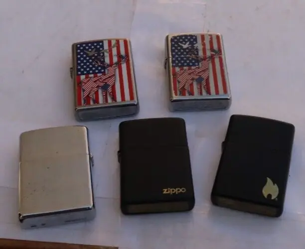 LOT Vintage ALL Zippo Cigarette Lighters Black Brass American Flag Silver Tone
