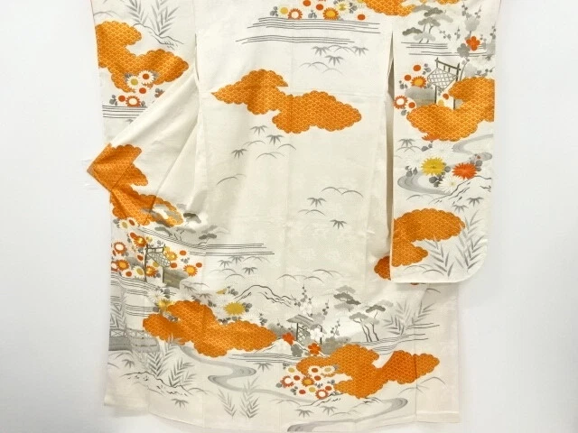 6844150: Japanese Kimono / Antique Furisode / Embroidery / Kiku & Shochikubai