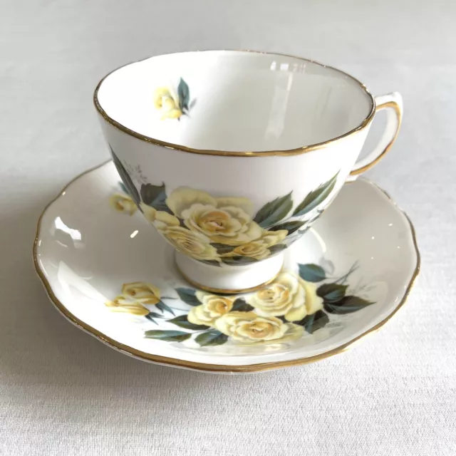 Vintage Royal Vale Bone China Tea Cup & Saucer Yellow Roses Patt No. 8140