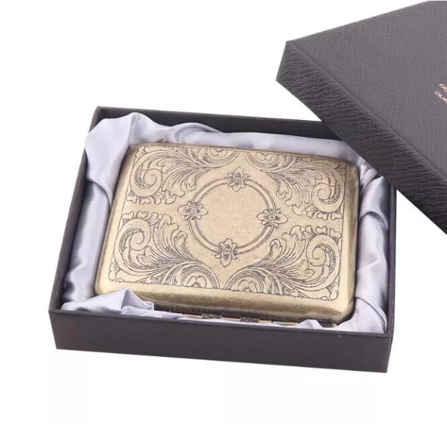 Vintage Metal Cigarette Case Box Gold Men Tobacco Holder double-Sided 20s  85mm