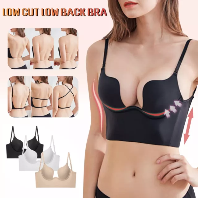 Low Back Bras for Women-Seamless Deep U Plunge Backless Bra
