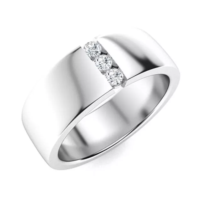 Homme Véritable Fiançailles Diamant Alliance 0.09 Carat Rond 7 MM 950 Platine