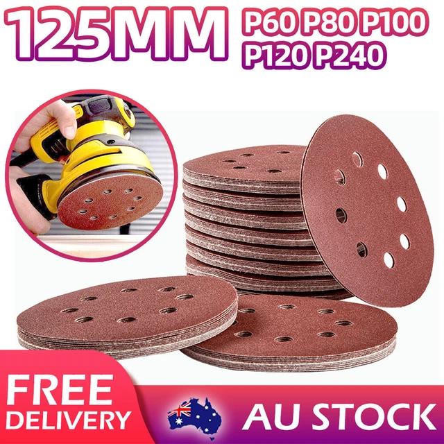 Sanding Discs Pad 125mm Hook & Loop 8 Hole Orbital Sandpaper 60-240 Sanding Grit