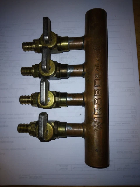 4 Port 1/2" PEX Manifold " Wirsbo"  p2500400 1 inch Copper