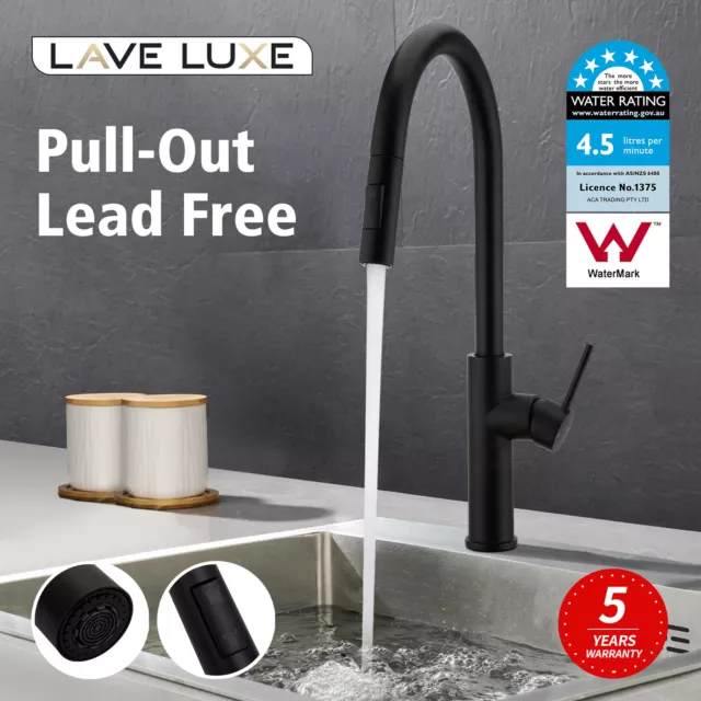 LaveLuxe Black Pull Out Kitchen Sink Mixer Tap Swivel Spout Laundry Faucet WELS