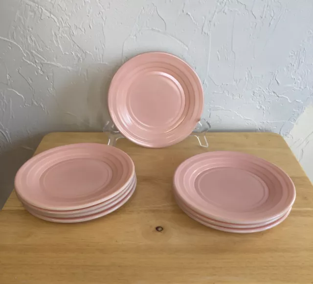 Set Of 8 Hazel Atlas Moderntone Platonite Pink Pastel 7" Salad Plates 1950's