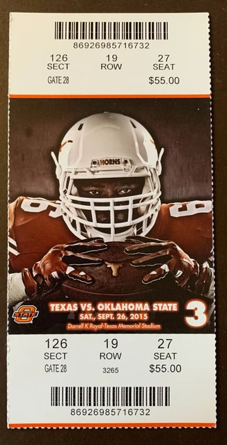 Texas Longhorns 9/26/2015 NCAA football ticket stub vs Oklahoma State