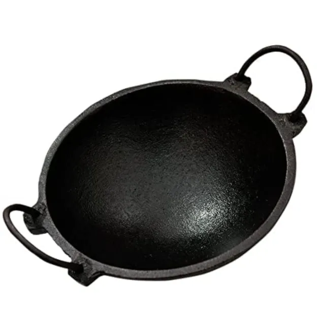 Natural Pre-Seasoned Cast Iron Kadai/Wok ( Size: 8 Inch, Black )