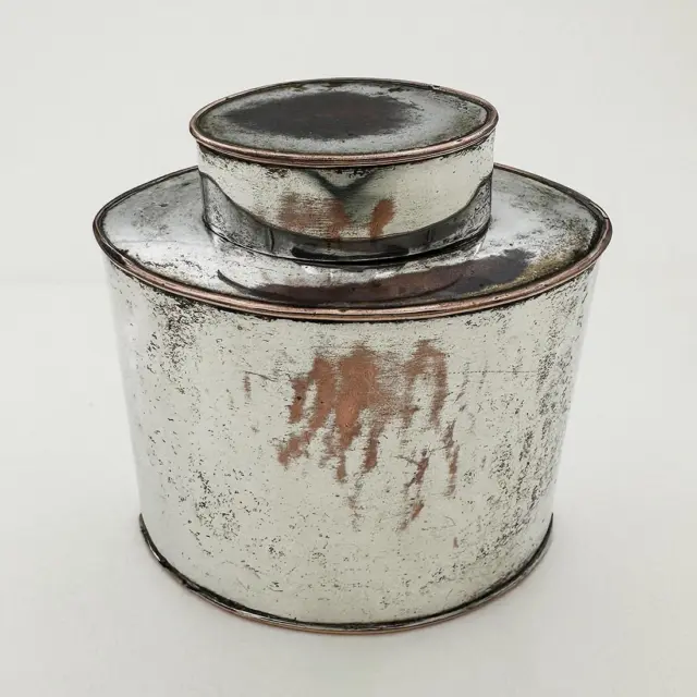 OVAL TEA CADDY / CANISTER SILVER PLATE 19th Century