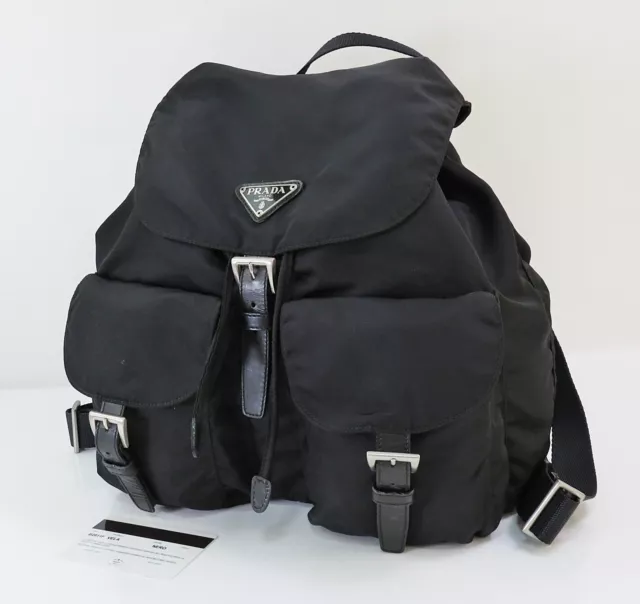 Authentic PRADA Black Nylon and Leather Backpack Bag Purse #55718