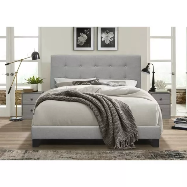 3 Piece Queen Size Bed Set Including 2 Nightstands Button-Tufted Accents