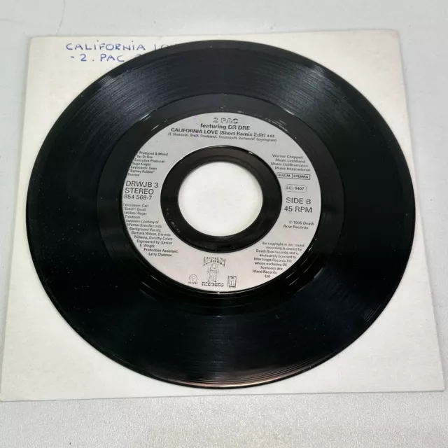 2PAC feat Dr Dre California Love 7" RARE Jukebox Vinyl Record DRWJB 3 Excellent 3