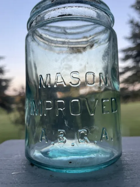 VTG Mason Improved A.B.G.A Aqua Pint Canning Jar