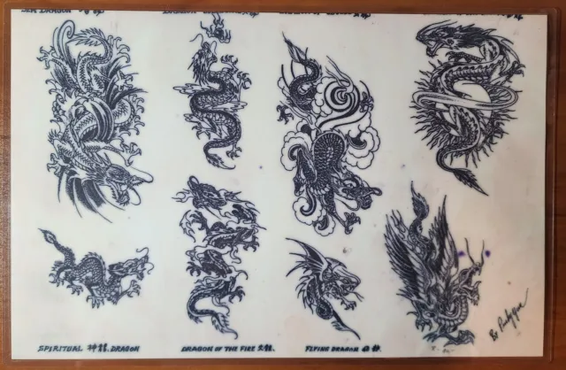 Hoja flash de tatuaje japonés tradicional Pinky Yun 11x17 dragones
