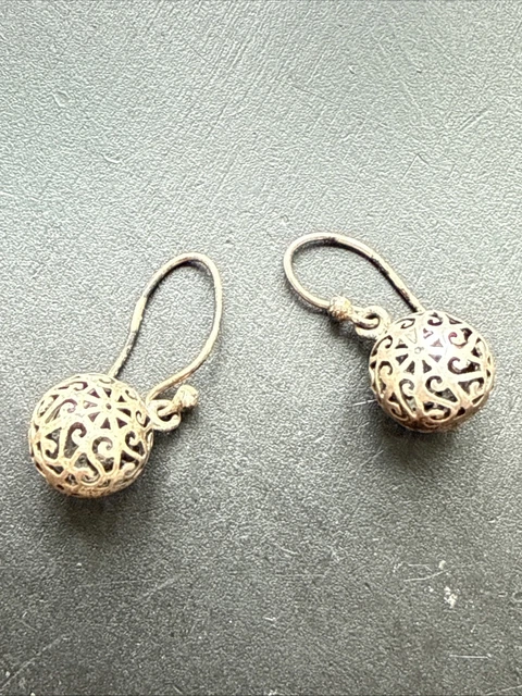 Boucles D'oreilles Pendantes Argent Massif 925 - Style Ethnique, Créateur, Occasion, Fermoir Dormeuses