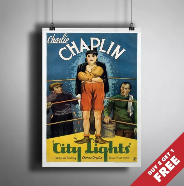 CHARLIE CHAPLIN CITY LIGHTS 1931 MOVIE POSTER A3 A4 Classic Vintage Film Print