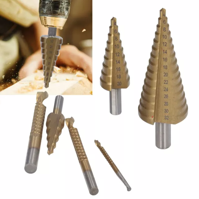 6Pcs/Set Straight Flute Step Drill Set Titanium HSS Saw Bit for Reaming Metal