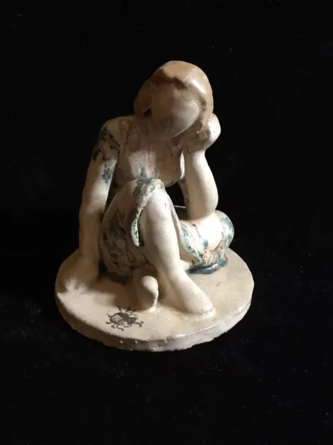 Studio Art Pottery Sculpture Of A Sitting Woman~Handmade ~ Hand Painted~Vintage