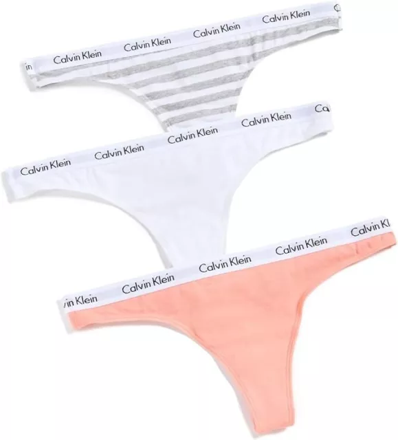 Calvin Klein Women's Carousel Logo Cotton Thong 3-Pack Panty Multicolor - Xs