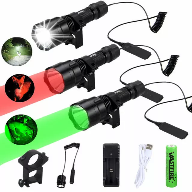 White/Green/Red LED Hunting Flashlight Battery Predator Lamp Light Mount Torch