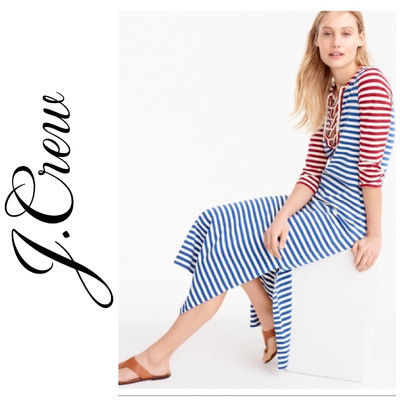 J. Crew Striped Nautical Maxi Dress Lace Front Sz S Red White & Blue Beach Cover