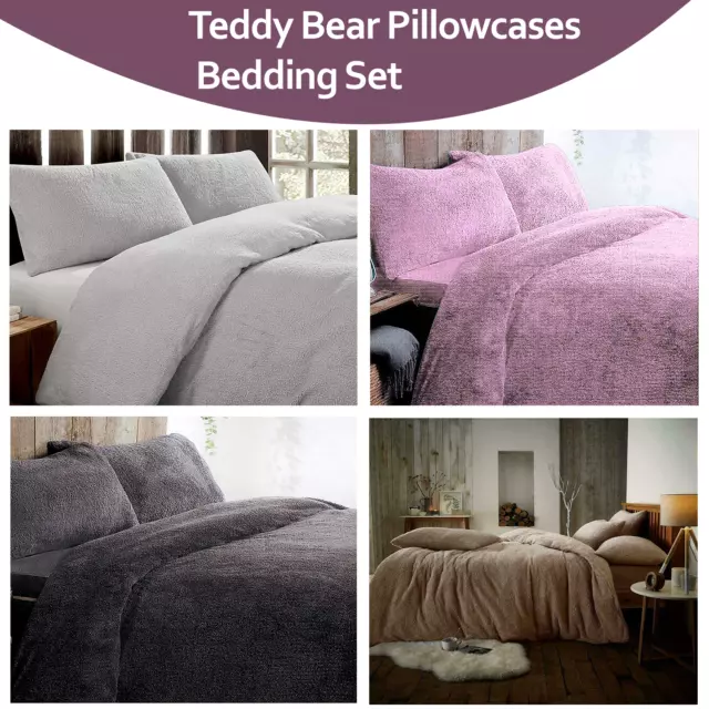Teddy Bear soft Fur Sherpa Fleece Duvet Cover and 2 Pillowcases Cozy Bedding Set