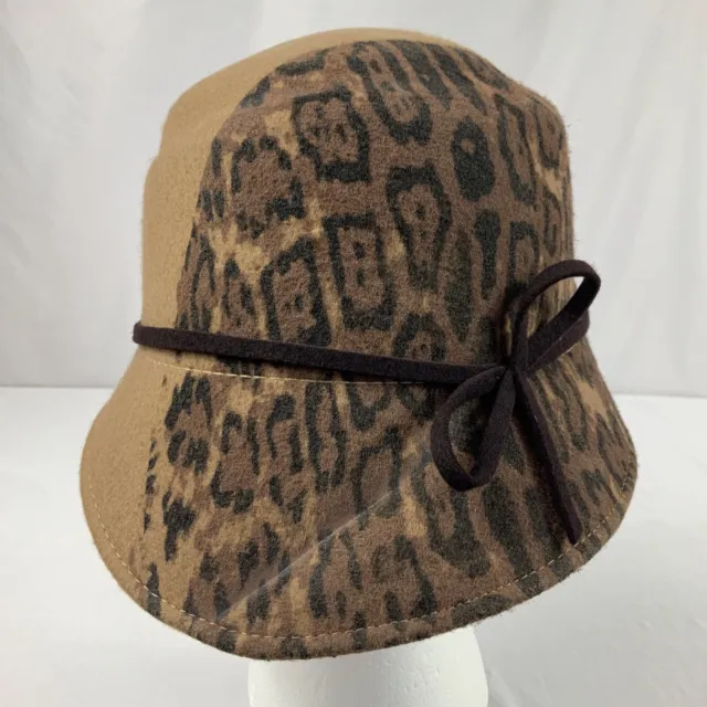 Vintage Women’s Leopard Print Wool Laine Cloche Hat Made In Italy