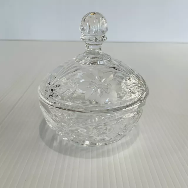 Clear Cut Glass Lidded Trinket Bowl Dish 10.5cm diameter