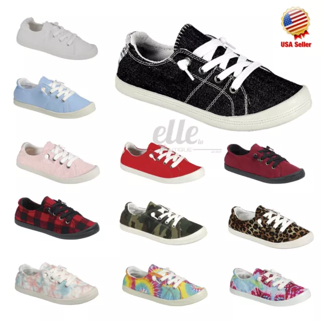 New Women Canvas Shoes Lace Up Slip On Casual Comfy Flat Sneakers Size 5 - 11