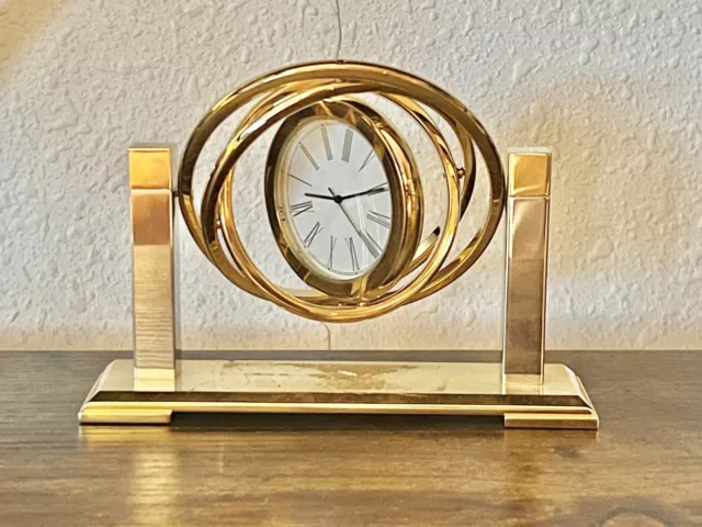 gyro Paperweight Desk Clock Vintage Spinning gold tone