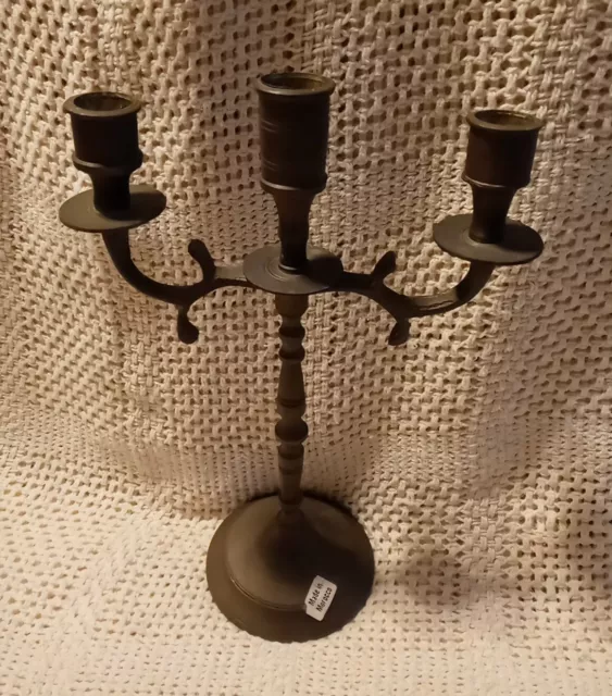 Vtg.Uniq Moroccan Solid Cast Brass Candelabra 3 Arm Candlestick H.Crafted.Heavy.