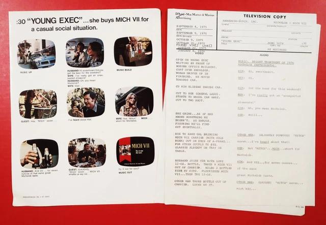 1975 MICHELOB-MICH VII (7oz) "YOUNG EXEC" TV Spot Storyboard & Audio Script