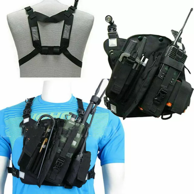 TACTICAL HARNESS RADIO Pocket Chest Rig Bag Walkie Talkie Front Pack ...
