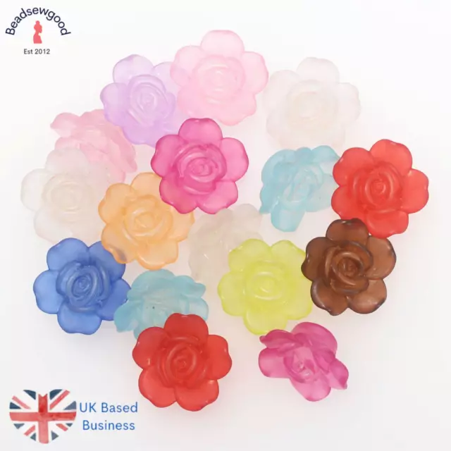 10 Large Acrylic Mixed Colour Rose Flower Beads for Jewellery Making 25mm