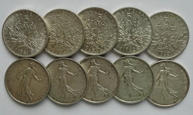 5 Francs Semeuse 12gr argent 835/1000 idéal pour investissement quantité