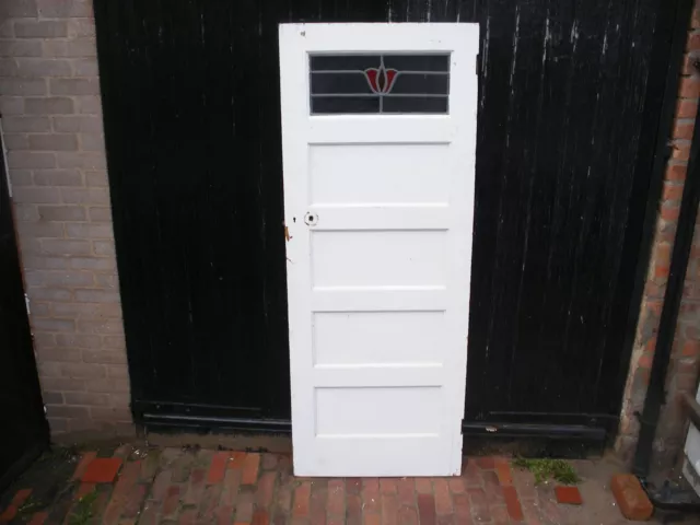 Reclaimed 1930s 5 panel pine, stained glass internal door