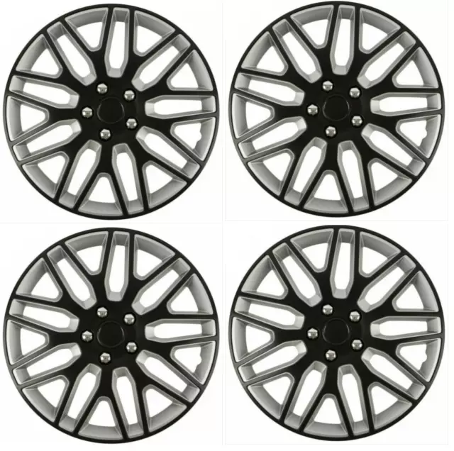 Wheel Trims 15" Hub Caps Plastic Covers Set of 4 Black Silver Fit Vaxhall Astra