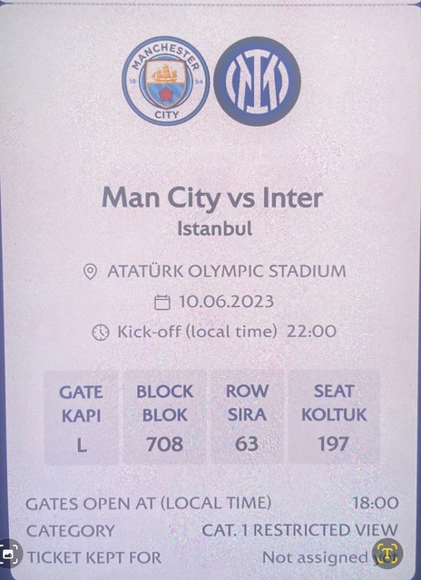 biglietto finale champions league 23 istanbul  Categoria 1  tribuna Inter Vs Man