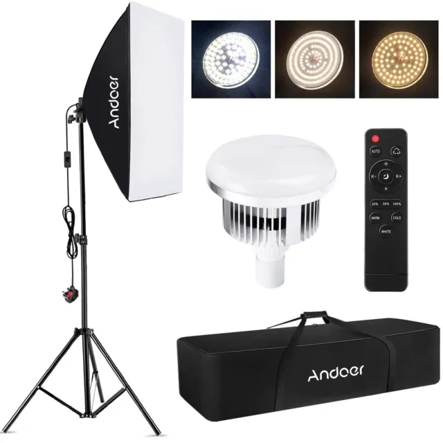 Andoer Softbox Photography Lighting Kit, 85W LED Light * 2 + 50x70cm Softbox * 2