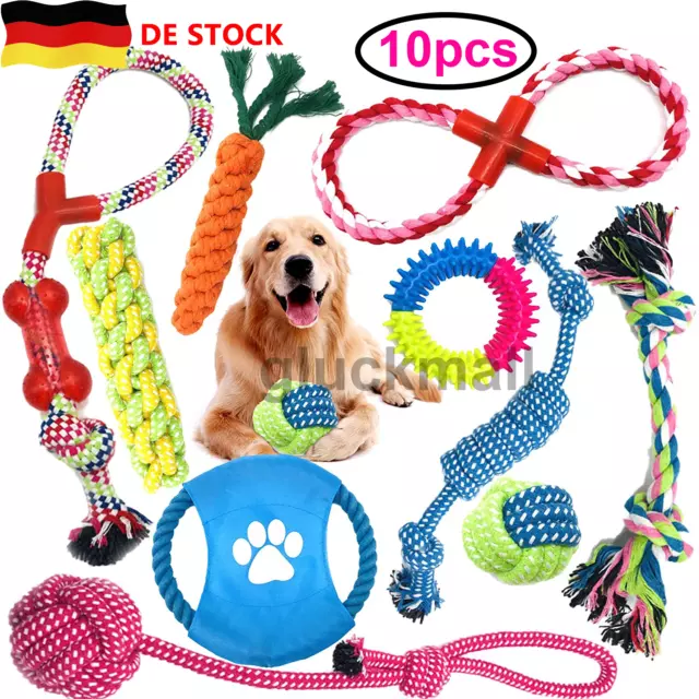 10er Hundespielzeug Set Hundeseile Kauspielzeug mittelgroße Hund Welpen Kauen DE