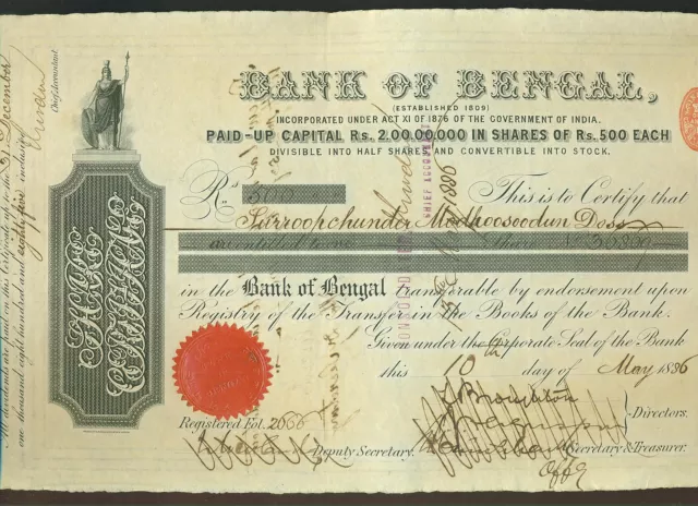 Action Banque Bank Of Bengal 1886 Inde Rare