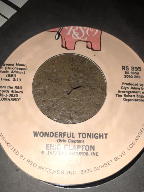 eric clapton RSO wonderful tonight 45rpm vinyl single 1a