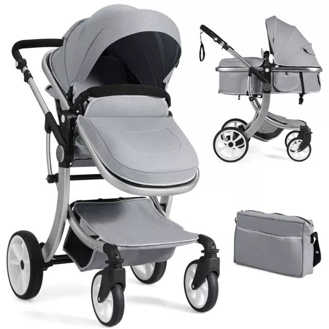 2 in 1 Baby Stroller Pushchair Convertible Reversible Bassinet Pram W/Rain Cover