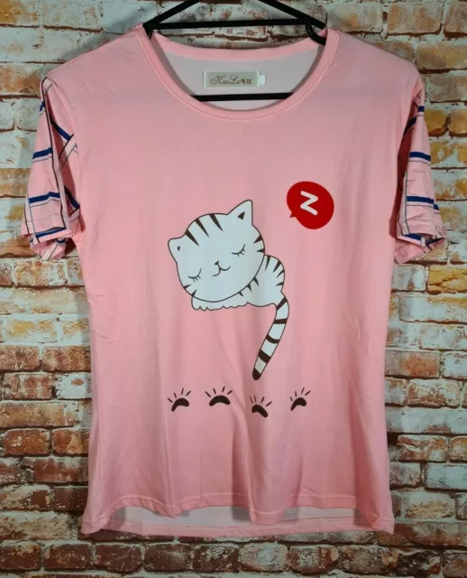 BNWT Older Girls Sz L 14 Short Summer Style Pink Cat Face Cotton PJ Pyjamas 2