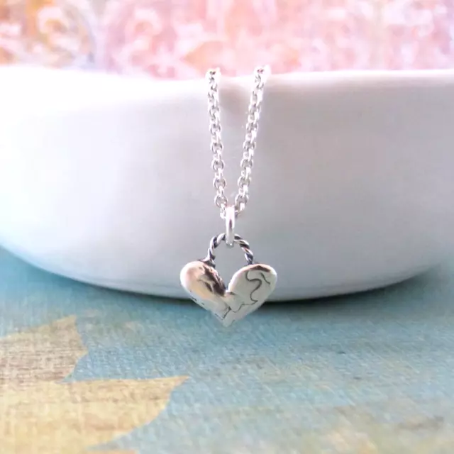 djs Sundance Sterling Silver Tiny Heart Charm Chain Necklace Love Valentine 17"