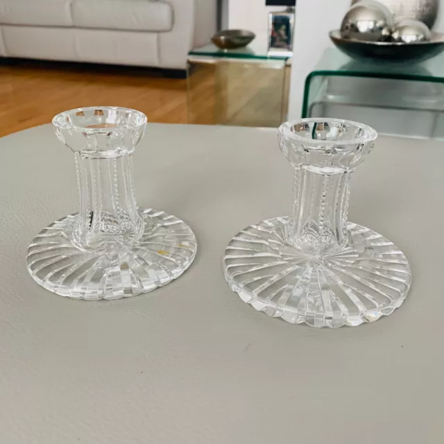 Vintage Retro 1980s Pair of 2 x Art Deco Style Cut Glass Candle Sticks Holders